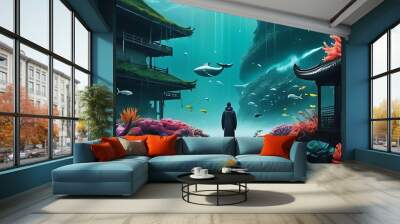 aquarium and man Wall mural