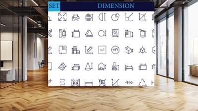 Dimension, area and perimeter measure concept editable stroke outline icons set isolated on white background flat vector illustratio Wall mural