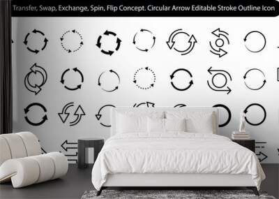 Transfer, swap, exchange, spin, flip concept. Circular arrow editable stroke outline icon isolated on white background flat vector illustration. Pixel perfect. Wall mural