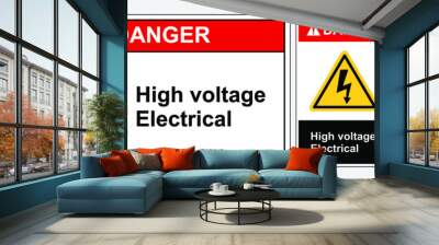 Safety Sign hight voltage electrical, sign lanscape and potrait forms, ANSI and OSHA standard formats. Vector voltage Wall mural