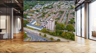 Aerial drone cityscape of Harlow Town, England Wall mural