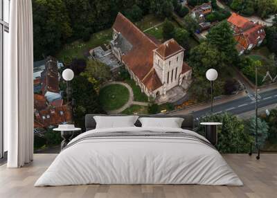 Aerial drone shot of All Saints Church in Bishops Stortford in England Wall mural