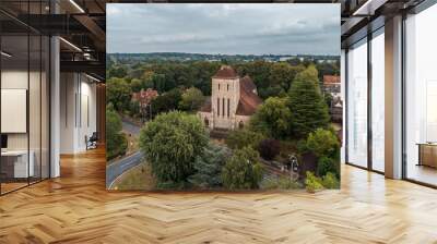 Aerial drone shot of All Saints Church in Bishops Stortford in England Wall mural