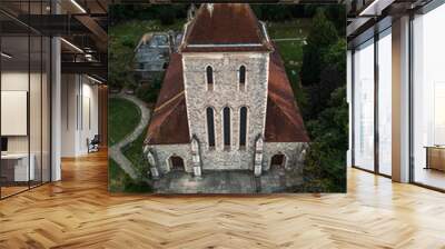 Aerial drone shot of All Saints Church in Bishops Stortford in England Wall mural