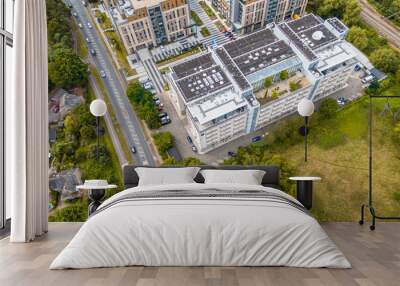 Aerial drone shot of residential buildings in Harlow Town, England Wall mural