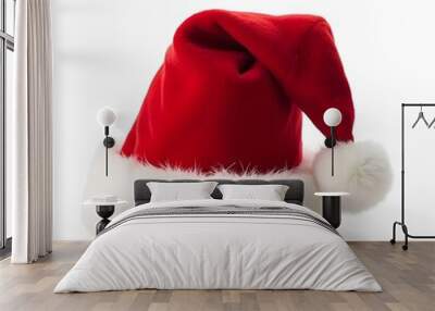 Classic Red and White Santa Hat with Fluffy Trim Wall mural