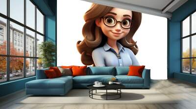 3D Cute cartoon female teacher character on transparent background. Wall mural