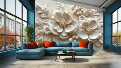 A beautiful fantasy vintage flower wallpaper with color variation made from a 3d model of flowers and leaves Wall mural