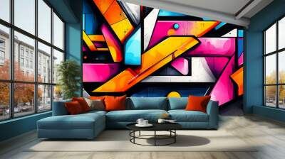 Abstract urban street art graffiti style vector illustration template background in colorful cyber metaverse theme. Wall mural