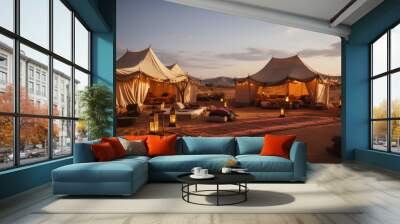 Authentic Bedouin-style tents placed within the desert's heat Wall mural