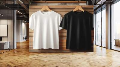 black and white t-shirts hanging. t shirt for mockup Wall mural