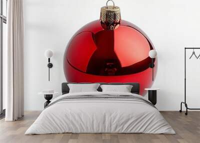 Red Christmas ball isolated on white background Wall mural