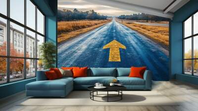 Road to 2025 with an empty road with written 2025 and arrow pointing towards the horizon to represent the future and positivity and success of the new year 2025 Wall mural