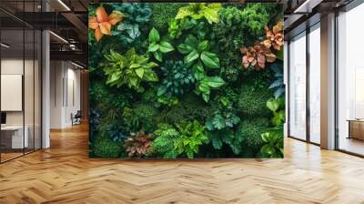 Top view green moss forest nature texture background. Wall mural