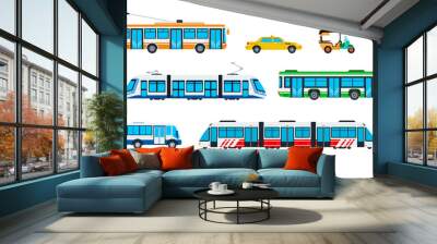 Public city transport. City cars and vehicles transport. Urban transportation icons set. Vector flat set illustration Wall mural