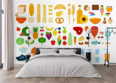 Set of Types of food icons flat vector Wall mural