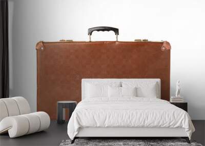 Vintage brown suitcase isolated on white background Wall mural