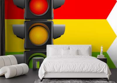 Realistic Detailed 3d Road Traffic Light Concept Background Card. Vector Wall mural