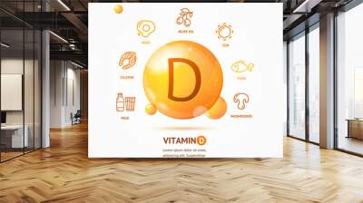 Realistic Detailed 3d Vitamin D Card Concept. Vector Wall mural