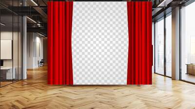 Realistic Red Opened Stage Curtains on a Transparent Background. Vector Wall mural