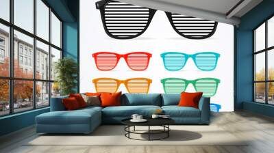 Sunglasses Striped Colorful Set Retro Concept. Vector Wall mural