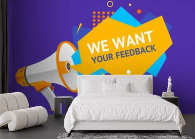 We Want Feedback Concept Ad Poster Card with Abstract Memphis Style Element. Vector Wall mural