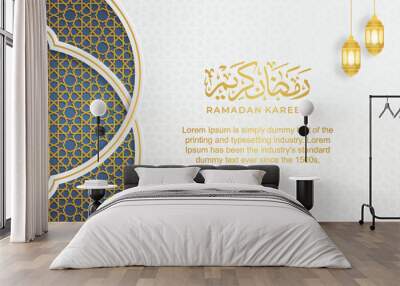 Ramadan Kareem Arabic Islamic White and Golden Luxury Ornamental Background with Islamic Pattern and Decorative Lanterns Wall mural