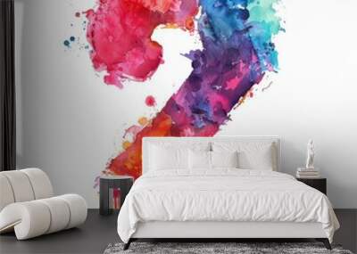 2, two number in watercolor painting on a white background Wall mural