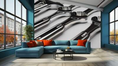 A detailed 3D render of a set of ratcheting wrenches Wall mural