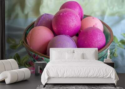 A vibrant display of rosescented bath bombs in a decorative bowl Wall mural