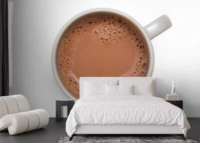 Hot chocolate in a grey ceramic mug isolated on white from above. Wall mural