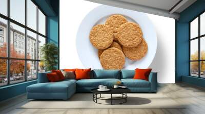 Plate of crispy golden oat biscuits Wall mural