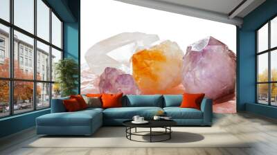 Purple, yellow and clear healing quartz crystals Wall mural