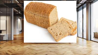 Sliced loaf of whole wheat toast bread isolated on white. Three slices lying. Wall mural