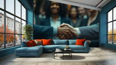 Corporate handshake showcasing successful business deal and teamwork in a professional environment Wall mural