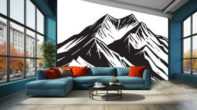 hand drawn Black and White Vector Illustration of Mountain Peak in Vintage Engraving Style Wall mural