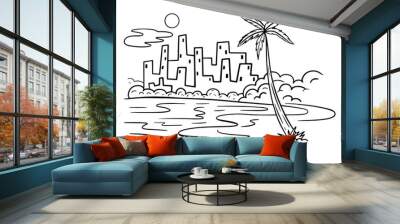 hand drawn seashore, city beach vector Wall mural