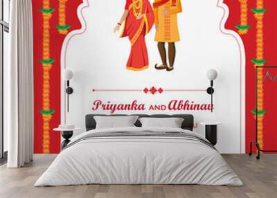 Hindu wedding invitation card design template Wall mural