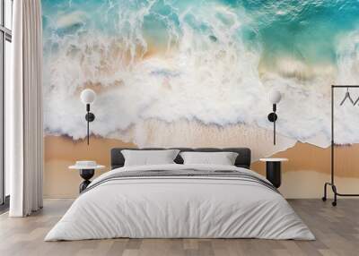 top view beautiful sandy beach and soft blue ocean wave Wall mural