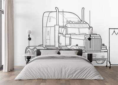 American trailer truck black and white sketch Wall mural