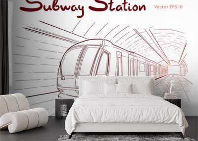 Hand drawn sketch of subway station illustration Wall mural