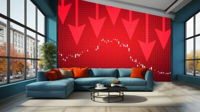 abstract background of downtrend stock market chart graph on red background Wall mural