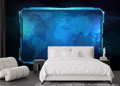 abstract futuristic background of blue glowing technology sci fi frame hud ui Wall mural