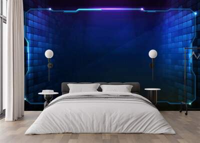 abstract futuristic background of blue glowing technology sci fi frame hud ui Wall mural