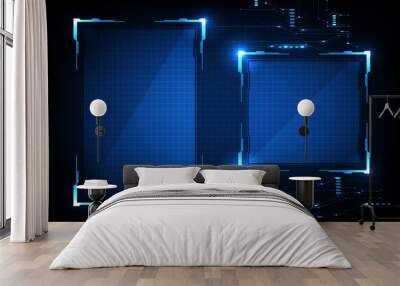 abstract futuristic background of blue glowing technology sci fi frame hud ui Wall mural