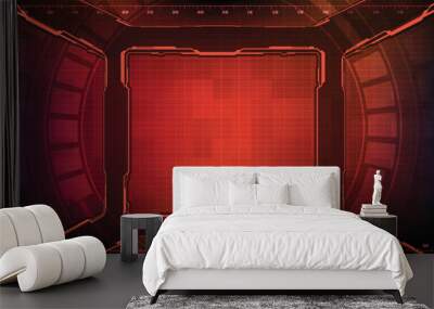 abstract futuristic background of red glowing technology sci fi frame hud ui Wall mural