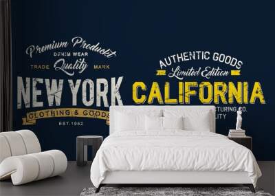 New York California Vintage varsity vector tee shirt graphics and grunge artwork Wall mural