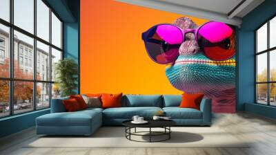 A cool  Cameleon dons on pastel background  Wall mural