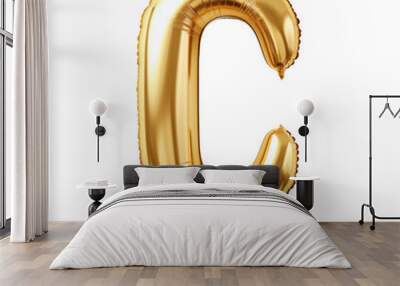 C in shiny gold foil balloon style on white background Wall mural