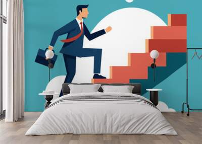 Editable Vector illustration of  a businessman climbing towards success Wall mural